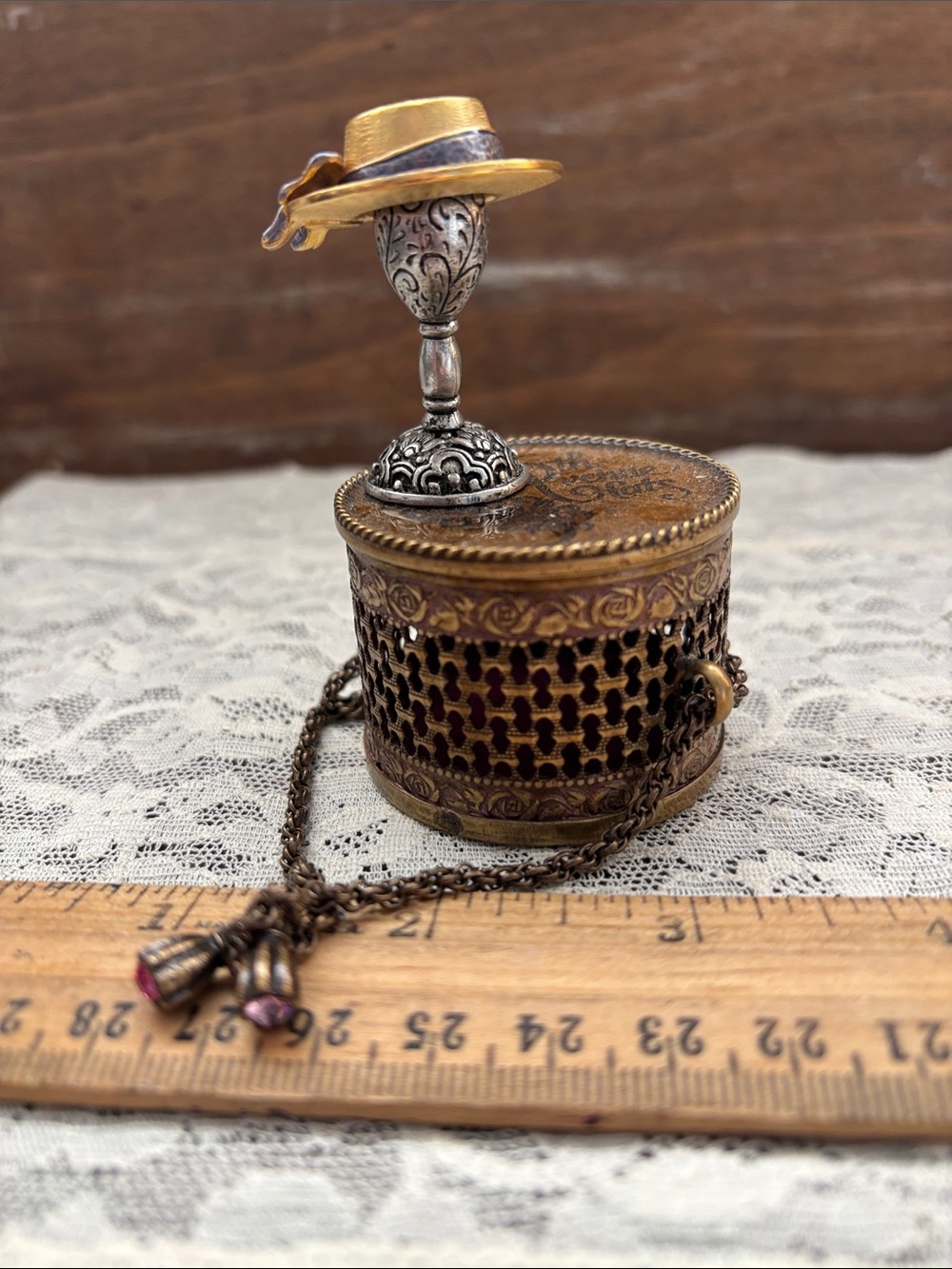 Sweet Romance Gold and Silver Mini Trinket Box with Hat Accent